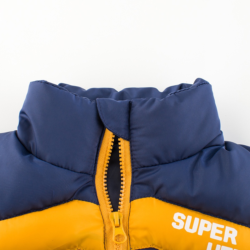 Boy Fashionable Solid SUPER HERO Letter Print Stand Collar Long-sleeve Down Coat